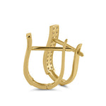 Solid 14K Yellow Gold 3mm x 15.5mm Double Striped Clear CZ Hoop Earrings