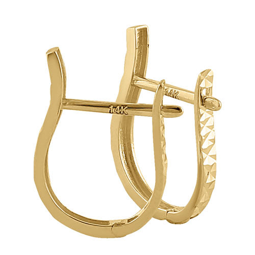 Solid 14K Yellow Gold Faceted Hoop Earrings