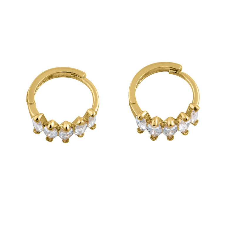Solid 14K Yellow Gold Marquise CZ Hoop Earrings