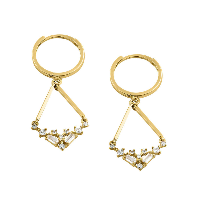 Solid 14K Yellow Gold Chandlier Dangle CZ Hoop Earrings