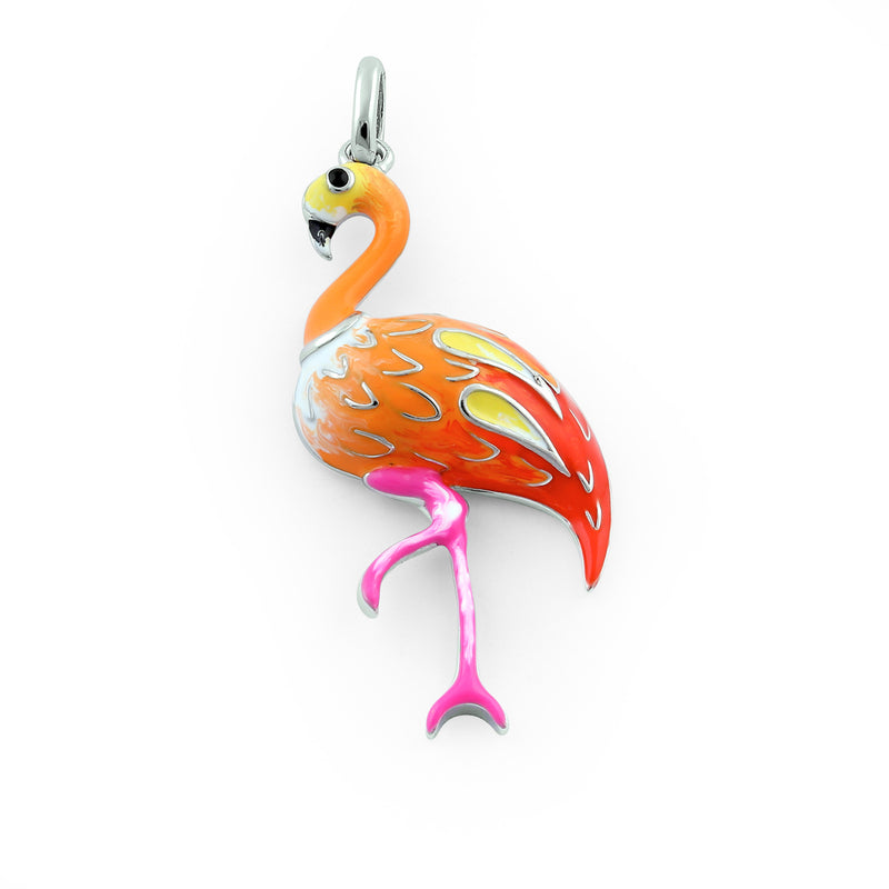 Sterling Silver Hand-Painted Sunrise Flamingo Pendant