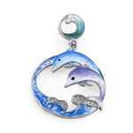 Sterling Silver Hand-Painted Twin Dolphin CZ Pendant