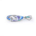 Sterling Silver Hand-Painted Twin Dolphin CZ Pendant