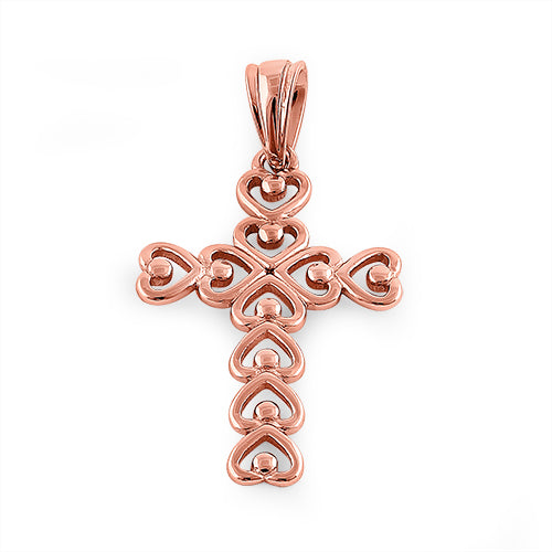 Sterling Silver Rose Gold Plated Multiple Heart Shaped Cross Pendant