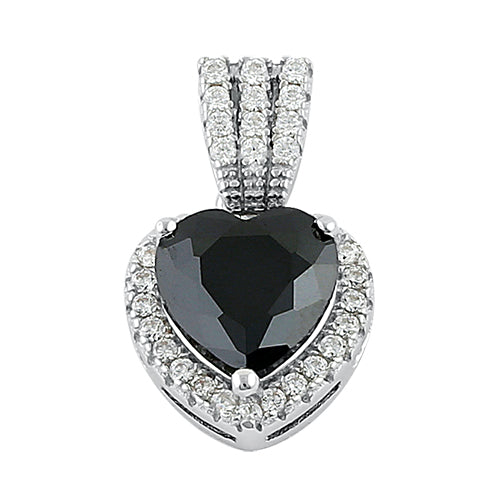 Sterling Silver Black Big Heart CZ Pendant