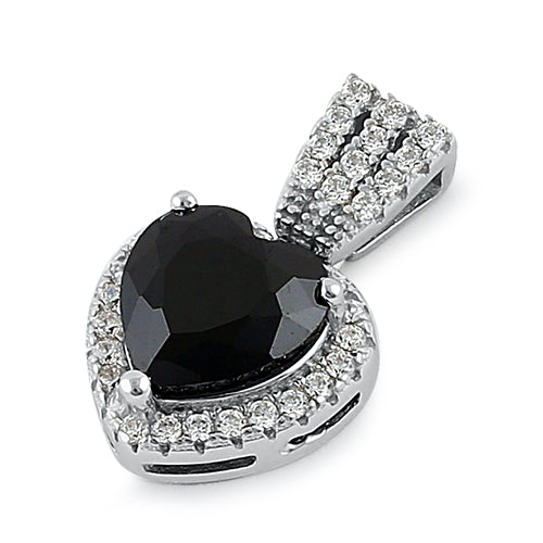 Sterling Silver Black Big Heart CZ Pendant