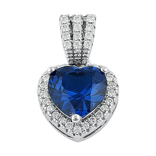 Sterling Silver Blue Spinel Big Heart CZ Pendant