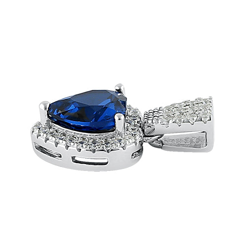 Sterling Silver Blue Spinel Big Heart CZ Pendant