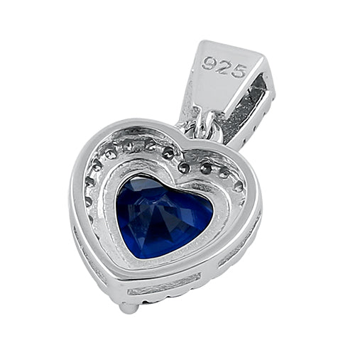 Sterling Silver Blue Spinel Big Heart CZ Pendant