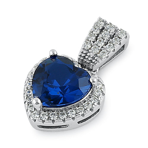 Sterling Silver Blue Spinel Big Heart CZ Pendant