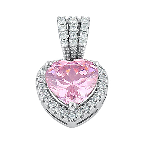 Sterling Silver Pink Big Heart CZ Pendant