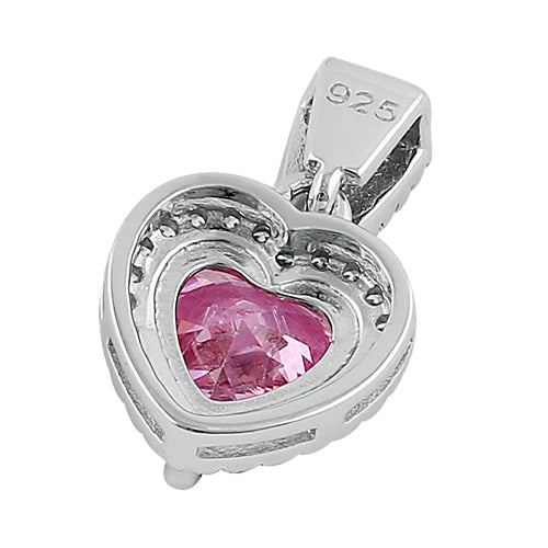 Sterling Silver Pink Big Heart CZ Pendant