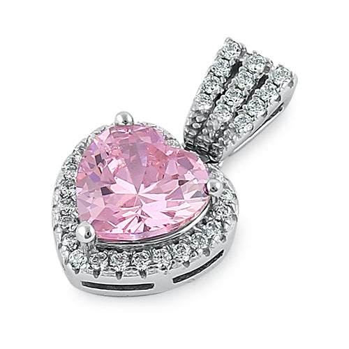 Sterling Silver Pink Big Heart CZ Pendant