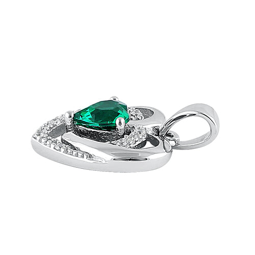 Sterling Silver Precious Heart Emerald CZ Pendant