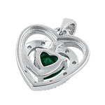 Sterling Silver Precious Heart Emerald CZ Pendant