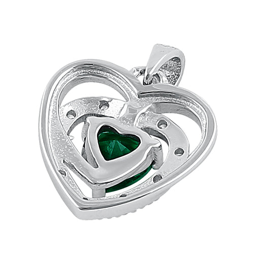 Sterling Silver Precious Heart Emerald CZ Pendant