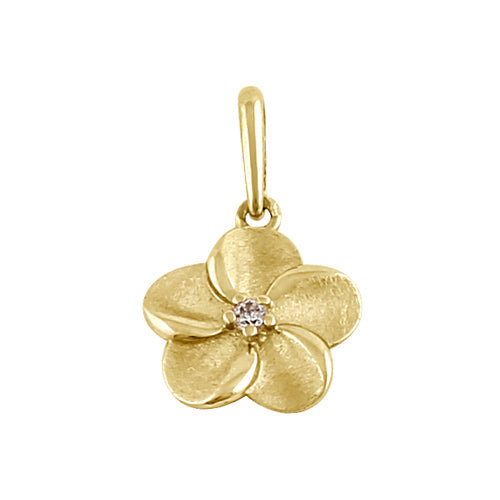 Solid 14K Gold Plumeria Diamond Pendant