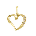 Solid 14K Gold Ribbon Heart Diamond Pendant