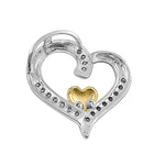 Solid 14K White & Yellow Gold Accent Double Heart Diamond Pendant