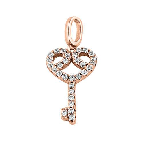 Sterling Silver Rose Gold Plated Elegant Heart Key Clear CZ Pendant