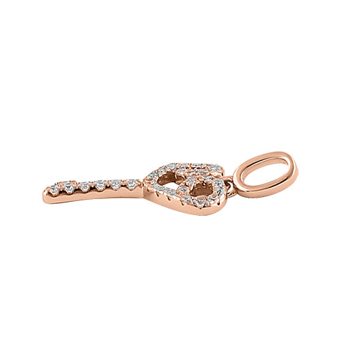 Sterling Silver Rose Gold Plated Elegant Heart Key Clear CZ Pendant