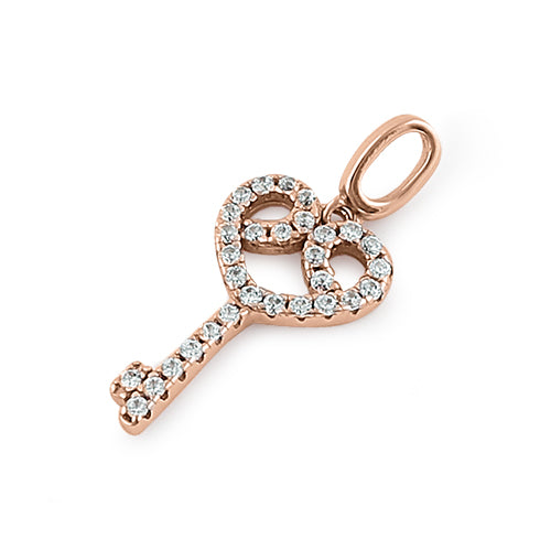 Sterling Silver Rose Gold Plated Elegant Heart Key Clear CZ Pendant