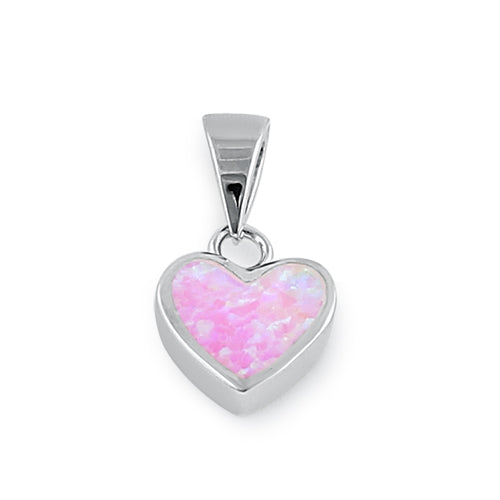 Sterling Silver Small Heart pink Lab Opal Pendant