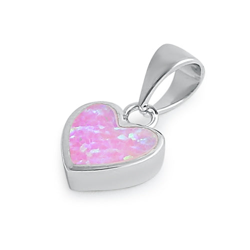 Sterling Silver Small Heart pink Lab Opal Pendant