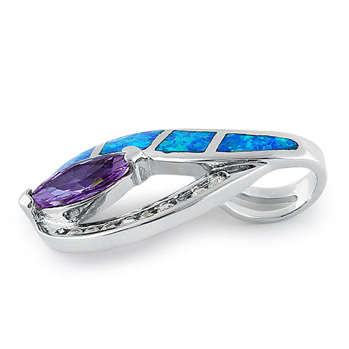 Sterling Silver Lab Opal Marquise Amethyst CZ Pendant
