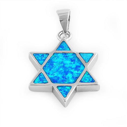 Sterling Silver Blue Lab Opal Star of David Pendant
