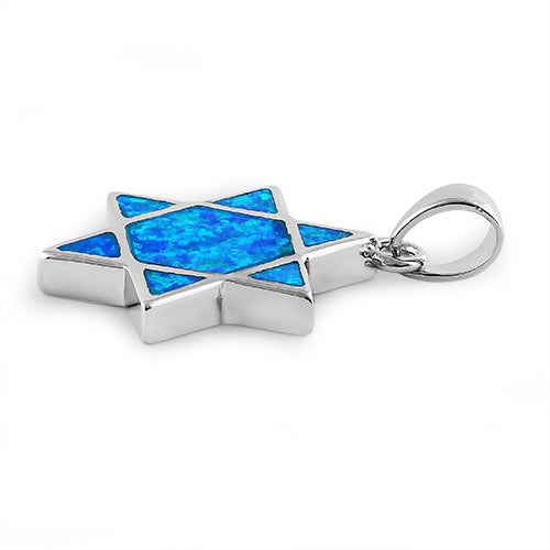 Sterling Silver Blue Lab Opal Star of David Pendant