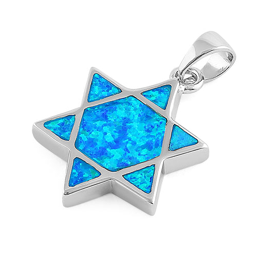 Sterling Silver Blue Lab Opal Star of David Pendant