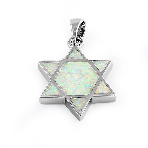 Sterling Silver White Lab Opal Star of David Pendant