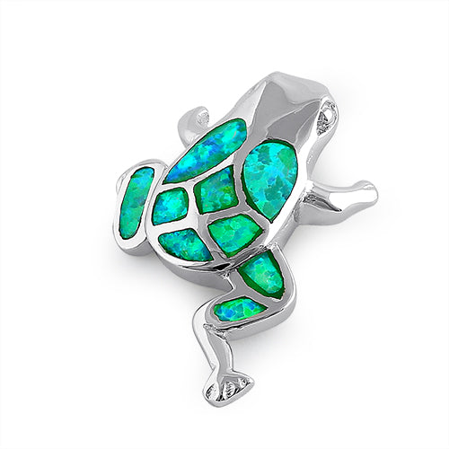 Sterling Silver Green Lab Opal Frog Pendant