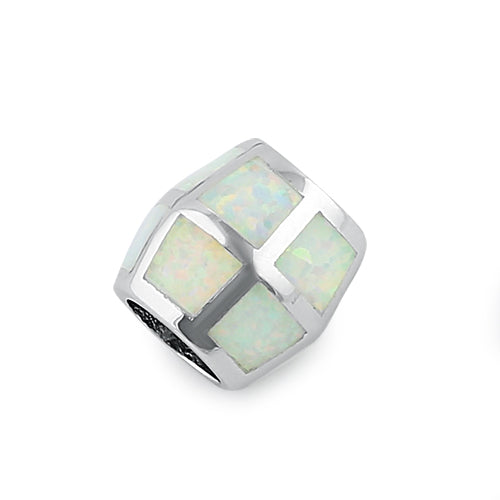 Sterling Silver White Lab Opal Slider Bead Pendant