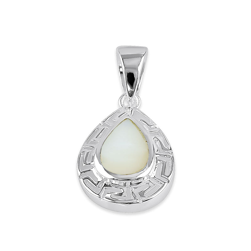 Sterling Silver Mother of Pearl Greek Pattern Drop Pendant