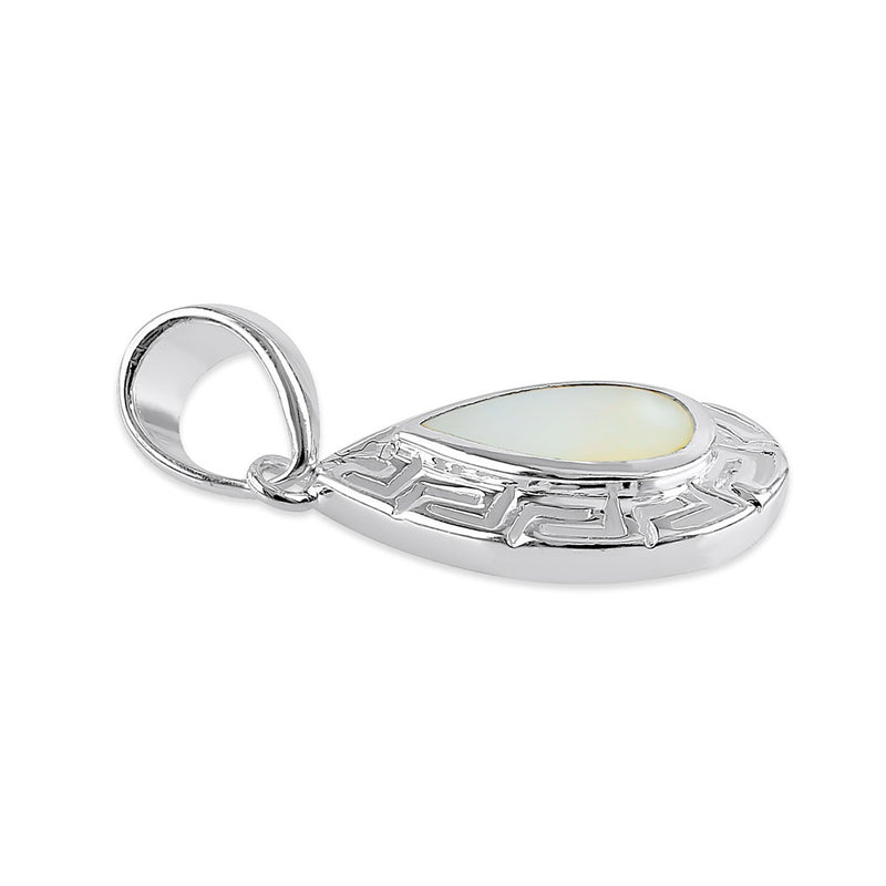 Sterling Silver Mother of Pearl Greek Pattern Drop Pendant