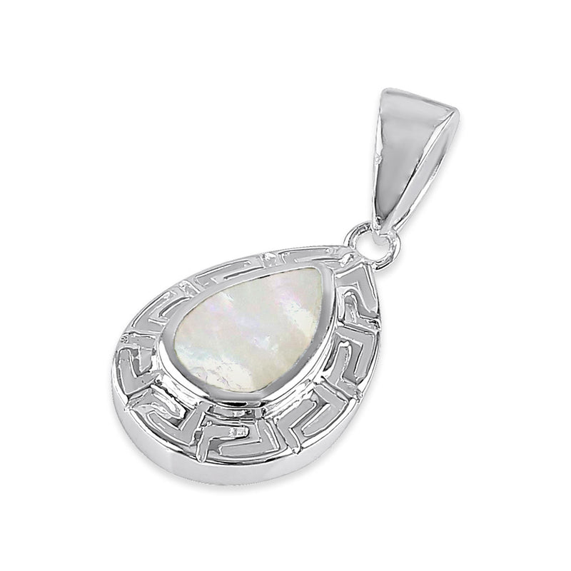 Sterling Silver Mother of Pearl Greek Pattern Drop Pendant