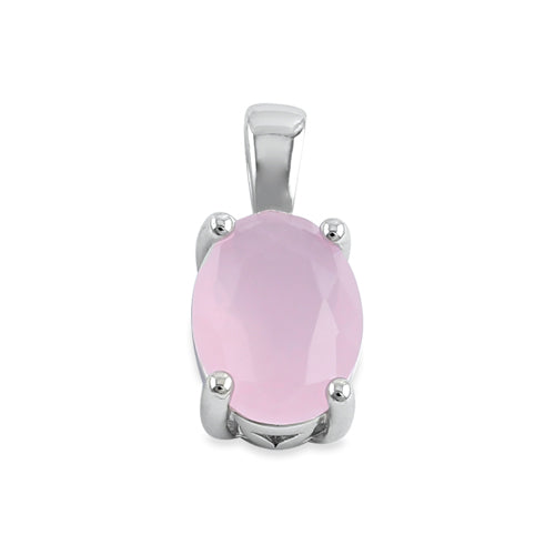 Sterling Silver Milky Pink CZ Oval Pendant