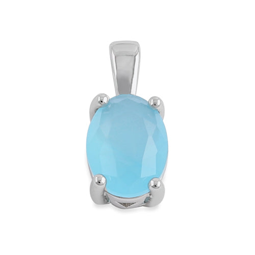 Sterling Silver Milky Blue CZ Oval Pendant