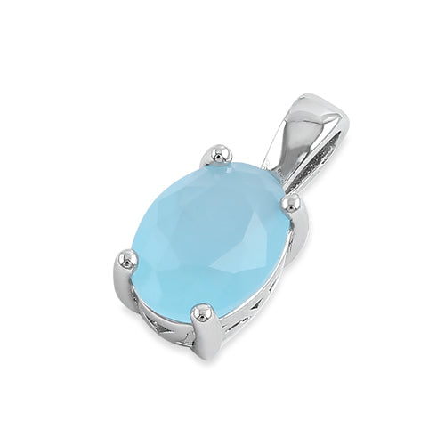 Sterling Silver Milky Blue CZ Oval Pendant