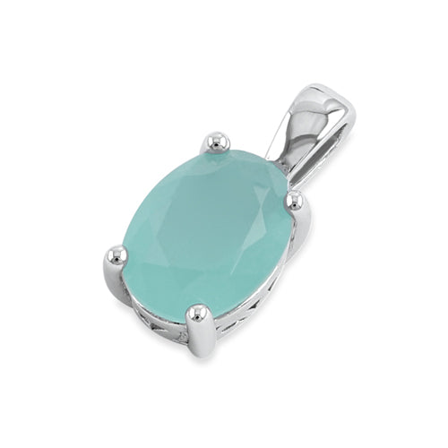 Sterling Silver Milky Light Green Glass Oval Pendant