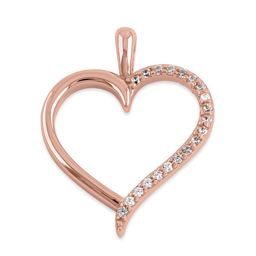 Sterling Silver Rose Gold Plated Half Clear CZ Heart Pendant