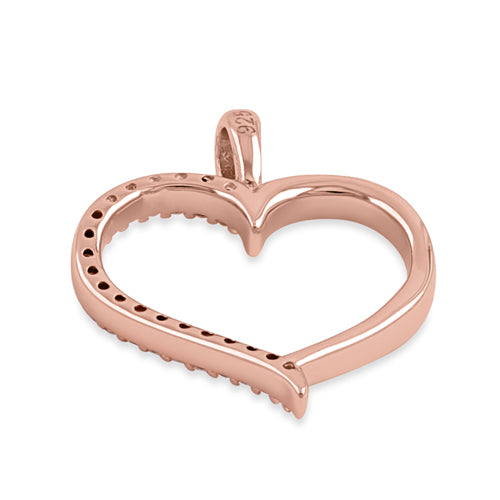 Sterling Silver Rose Gold Plated Half Clear CZ Heart Pendant