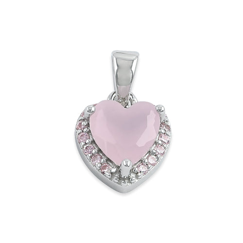 Sterling Silver Small Milky Pink CZ Heart Pendant