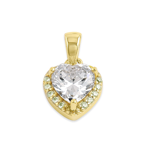 Sterling Silver Gold Plated Small Clear CZ Heart Pendant