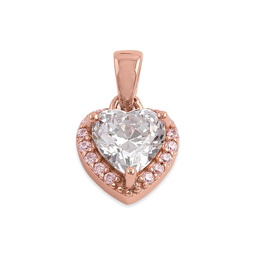 Sterling Silver Rose Gold Plated Small Clear and Pink CZ Heart Pendant