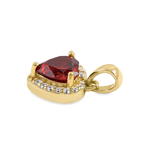 Sterling Silver Gold Plated Small Garnet + Clear CZ Heart Pendant