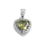 Sterling Silver Small Peridot CZ Heart Pendant