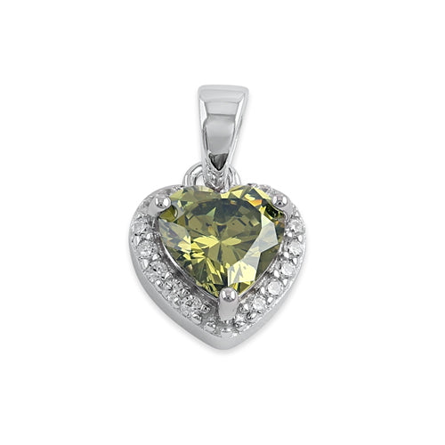 Sterling Silver Small Peridot CZ Heart Pendant